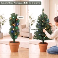HOMCOM Podświetlana choinka 60 cm, zestaw 2 szt., sztuczna, z 60 kolorowymi diodami LED, 130 zakończeń gałązek, zielony(m-7)