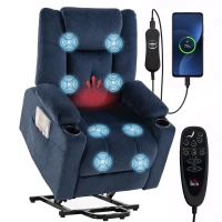 HOMCOM Elektrischer Aufstehsessel mit Vibrationsmassage und Lendenwärme, elektrischer Relaxsessel aus Samt, verstellbare Rückenlehne, Blau(m-8)