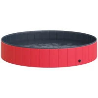 PawHut Piscina Plegable para Perros Gatos Ø160x30 cm Bañera Portátil para Mascotas PVC Antideslizante Múltiples Usos para Interiores y Exteriores Rojo(m-10)