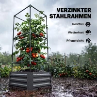 Outsunny Hoogbed met klimrek Plantenbak met klimsteun, open bodem, weerbestendig, 61 cm x 61 cm x 140 cm, Donkergrijs(m-6)