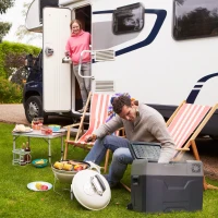 HOMCOM Nevera y Congelador de Compresor 50L Eléctrica Refrigerador de Coche CC 12V/24V hasta -20℃ Pantalla LED Táctil Asa Retráctil Ruedas para Hogar Camping Viajes Automóvil 58,6x37,8x54,5 cm Negro(m-10)