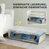 PawHut Kleine Huisdierenkooi, Balkon, Hellingbaan, Voerbak, Waterfles, Dubbellaags Ontwerp, Wit(m-9)