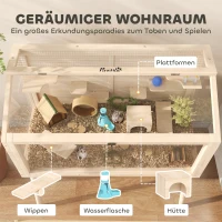 PawHut Hamsterkooi, dwerghamsterverblijf, knaagdierhok met accessoires, drinkfles, 110 x 52 x 101 cm, hout, kunststof(m-4)