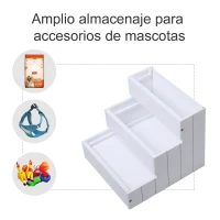 PawHut Escalera para Mascotas 3 Peldaños con Espacio de Almacenaje y Alfombra Antideslizantes Portátil Madera para Vehículo Carga 30 kg 40,5x44,5x38 cm Blanco(m-4)
