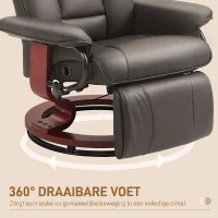 HOMCOM Draaibare Relaxfauteuil met Ligfunctie, tot 150 kg, Kunstleer, Bruin(m-6)