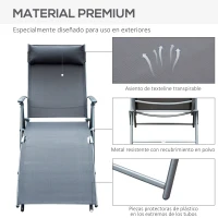 Outsunny Tumbona de Jardín Plegable con Respaldo Ajustable en 7 Niveles Almohada y Reposabrazos 137x63,5x100,5 cm Gris(m-7)