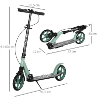HOMCOM Patinete Plegable para Adultos y Niños de +14 Años Scooter con Manillar Ajustable 91,5x36,5x91-104 cm Verde(m-3)