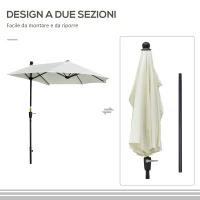 Outsunny Ombrellone Semicircolare con Manovella e Tettuccio Anti UV, 200x190x240 cm, Crema(m-6)