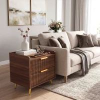 HOMCOM Elegant Two-Drawer Bedside Table - Walnut Brown(m-8)