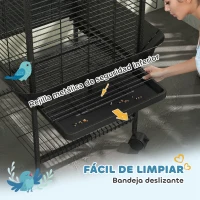 PawHut Jaula para Loros con Ruedas Perchas Comederos Estante y Bandeja Extraíble 62,5x62,5x146 cm Gris Oscuro(m-6)