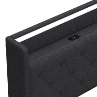 HOMCOM 4ft6 Double Bed Frame with Headboard, Platform Bed Frame with Hydraulic Storage, LED Lights and Charging Station, Black(m-12)