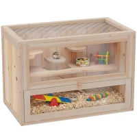 PawHut Houten knaagdierenkooi kooi muizenkooi ratten chinchillakooi klein huisdier 60 x 35 x 42 cm(m-10)