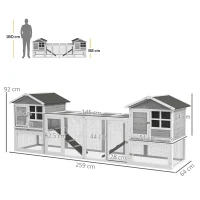 PawHut Kleindierenhok, konijnenhok, buitenren, hok, oprijplank, uitschuifbare bodembakken, wit + grijs(m-3)