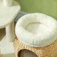 PawHut Kratzbaum mit Katzenhöhle, Spielball und Plattform, Schilfrohr/Sisal, bis 10 kg, 60 x 40 x 79 cm, Cremeweiß(m-7)