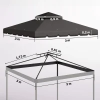 Outsunny Ersatzdach für Pavillon 3x3m Wasserabweisend Pavillondach mit Doppeldach Wasserablauflöchern Hellgrau(m-3)