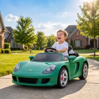 AIYAPLAY Auto Elettrica Bambini Porsche Carrera GT 12V con Telecomando, 2 Motori, Sospensioni e Porte Apribili, Verde(m-2)
