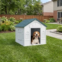 PawHut Plastic Weather-Resistant Dog House, for Indoors and Outdoors, Medium Dogs - White and Blue(m-8)