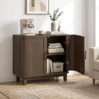 HOMCOM Sideboard Buffet Cabinet, Storage Cabinet with 2 Curved Doors, Adjustable Shelf and Legs for Dining Room, Dark Walnut(m-14)