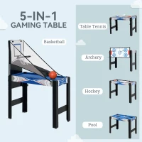 SPORTNOW 5-in-1 Multi Games Table, with Mini Pool, Table Tennis, Basketball, Hockey, Archery, Blue(m-4)