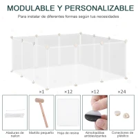 PawHut Valla para Mascotas, Jaula Modular, Recinto Interior de Plástico Transparente con 12 Paneles, 24 Conectores, para Cobayas, 105x105x45 cm, Blanco(m-5)