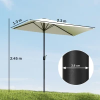 Outsunny Balcony Half Parasol Semi Round Umbrella Patio Crank Handle (2.3 m, Beige)- NO BASE INCLUDED(m-3)