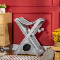 PawHut Árbol Rascador para Gatos 54,5x32x65 cm Plegable con Cueva Hamaca Alfombrilla Rascadora de Sisal Bolas Colgantes para Espacios Reducidos Juego y Descanso Gris(m-10)