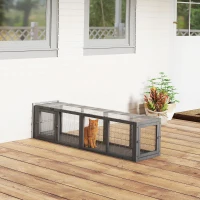 PawHut Katzentunnel Katzenspielzeug aus Holz mit 3 Türen, erweiterbar Spieltunnel für Katzen bis 10 kg, 151,5 x 38,5 cm Grau(m-2)