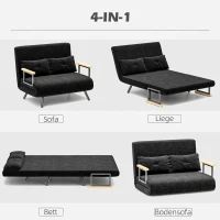 HOMCOM Schlafsofa 2er-Sofa Samtsofa, Schlaffunktion, inkl. 2 Kissen, Samtoptik, Schwarz(m-4)