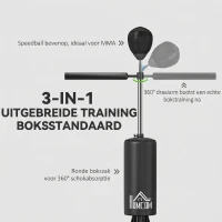 HOMCOM Staande bokszak met speedball, reflexstang, in hoogte verstelbaar, voor volwassenen, 155-205cm, zwart(m-4)