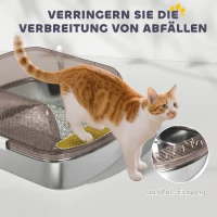 PawHut Kattenbak van roestvrij staal, kattentoilet met hoge rand, inzet, inclusief schep, voor grote katten, 53x42x27 cm, kolgrijs(m-5)