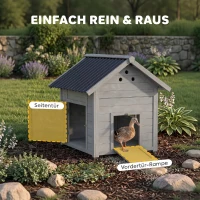 PawHut Entenhuis Entenstall Klein Dierhuis, weerbestendig, 2 ingangen, 2 hellingen, 78 x 90 x 92 cm, Lichtgrijs + Zwart(m-5)
