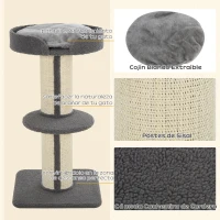 PawHut Árbol para Gatos Altura 91 cm de 3 Niveles con Nido Plataforma y Poste de Sisal 45x45x91 cm Gris(m-5)