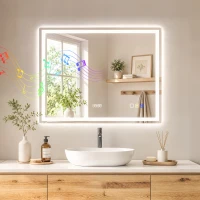 HOMCOM Miroir salle de bain LED bluetooth 90 x 70 cm interrupteur tactile lumière réglable 3 couleurs anti-buée mémoire argent(m-16)