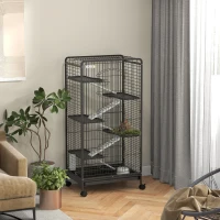 PawHut Jaula para Roedores de 6 Niveles con Ruedas Plataformas Bandeja Extraíble Comedero y Bebedero 61,5x44x131 cm Negro(m-10)