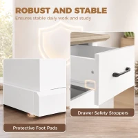 HOMCOM Bureau Informatique avec 3 Tiroirs, 120x55cm, Bureau avec Rangement, Étagères Ouvertes et Large Plateau, Chêne et Blanc(m-8)