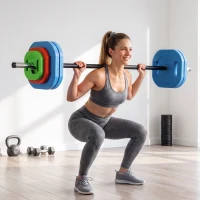 SPORTNOW 30 kg Adjustable Barbell Weights Set, Barbell Bar with Weight Plates, Non-slip Handle, Multicolour(m-2)