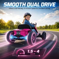 AIYAPLAY 12V Electric Go Kart for Kids with Dual Motors, Adjustable Seat, Soft Start, LED Lights, EVA Wheels, for Age 3-6, Pink(m-6)