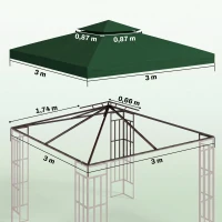 Outsunny Ersatzdach für Pavillon 3x3m wasserabweisend Pavillondach für Metallpavillon Pavillon Ersatzdach Gartenpavillon Partyzelt Gartenzelt Polyester Dunkelgrün(m-3)