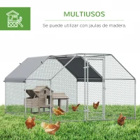PawHut Gallinero de Exterior 2,8x3,8x1,95 m Gallinero Grande Cubierta de Tela Oxford y Corral de Metal Galvanizado Plata(m-5)