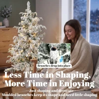 HOMCOM 4ft Prelit Flocked Christmas Tree, Artificial Snow Flocked Spruce with 160 Warm White LED Lights, 8 Modes, Green(m-7)