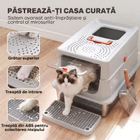 PawHut Litieră pentru Pisici din Oțel Inoxidabil, Închisă, Antimiros, XXL, Gri Deschis(m-4)