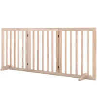 PawHut Barrière de Sécurité pour Chien Barrière Chien Sans Perçage Pliable et Autoportante 3 Panneaux 150 x 36 x 61 cm Naturel(m-18)