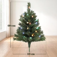 HOMCOM Podświetlana choinka 60 cm, zestaw 2 szt., sztuczna, z 60 kolorowymi diodami LED, 130 zakończeń gałązek, zielony(m-3)