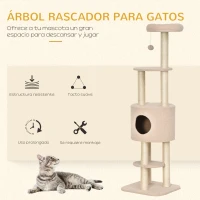 PawHut Árbol Rascador para Gatos Altura 148 cm Árbol para Gatos con Postes de Sisal Plataformas Casa y Bola Colgante Beige(m-4)
