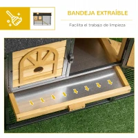 PawHut Conejera de Madera de 2 Niveles con Zona Abierta Techo Asfáltico y Bandeja Extraíble 120x55,5x80 cm Natural y Negro(m-6)