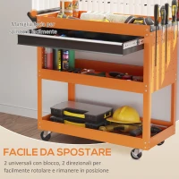 DURHAND Carrello Porta Attrezzi con Manico Laterale, Cassetto e 3 Ripiani in Acciaio, 82x35x76 cm, Arancione(m-4)
