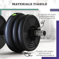 SPORTNOW Set 2 în 1 cu 2 gantere convertibile în halteră, greutate totală 20 kg și discuri de greutăți reglabile, negru(m-7)