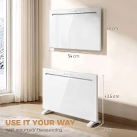 HOMCOM Smart Panel Heater Wall Mounted/Freestanding, Electric Heater with Weekly Timer, Open Window & Anti-Frost, 1000W, White(m-3)