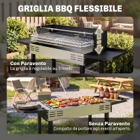 Outsunny Barbecue a Carbone a 3 Livelli con Mensole Pieghevoli e Girarrosto, in Acciaio Inox, 118x32x90 cm, Nero(m-5)