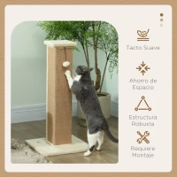 PawHut Poste Rascador para Gatos Altura 81 cm Rascador para Gatos con Poste de Yute y Bola Colgante 41x41x81 cm Beige(m-4)